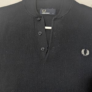 Fred Perry Black Knit Henley with Gold Laurel Logo
